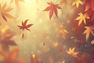 Falling Autumn Maple Leaves: Soft Light, Golden Haze Background