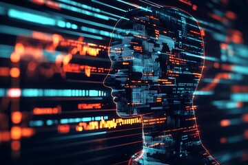 Obraz premium Digital Human Interface with Enhanced AI Visualization and Programming Codes : Generative AI