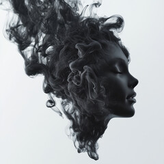 surreal representation of woman face emerging from swirling smoke, creating ethereal and dreamlike atmosphere. interplay of light and shadow enhances mysterious vibe