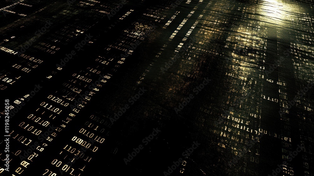 Poster digital data stream: a glimmering binary landscape