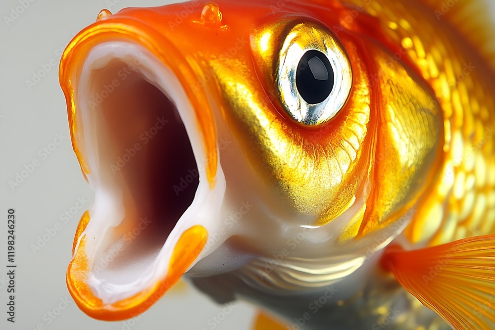 Poster macro view of vibrant goldfish with orange and gold highlights : generative ai