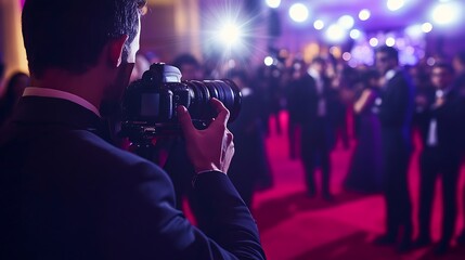 Paparazzi Taking Pictures on Red Carpet at Glamorous Awards Event, Entertainment spotlight concept