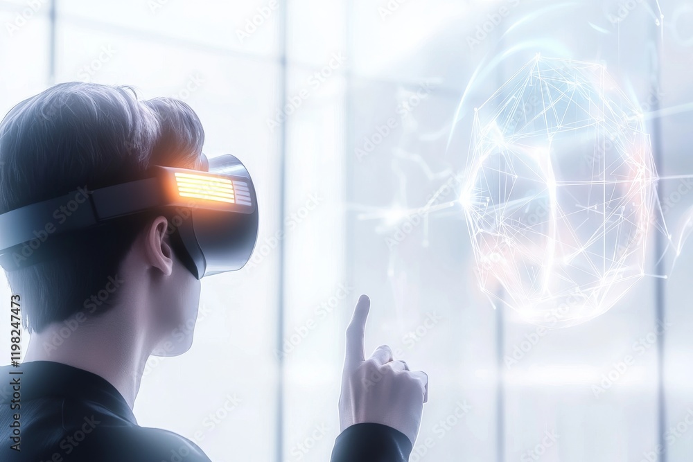 Aufkleber futuristic scene featuring a person using modern virtual reality technology in a high-tech environme