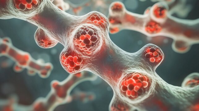 Bone marrow cancer concept illustrating multiple myeloma as a plasma cell growth affecting skeletal health