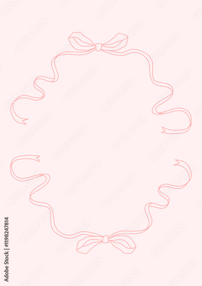 Poster doodle cute frame with wavy ribbons and bows. outline frame border in doodle style. retro frame wavy