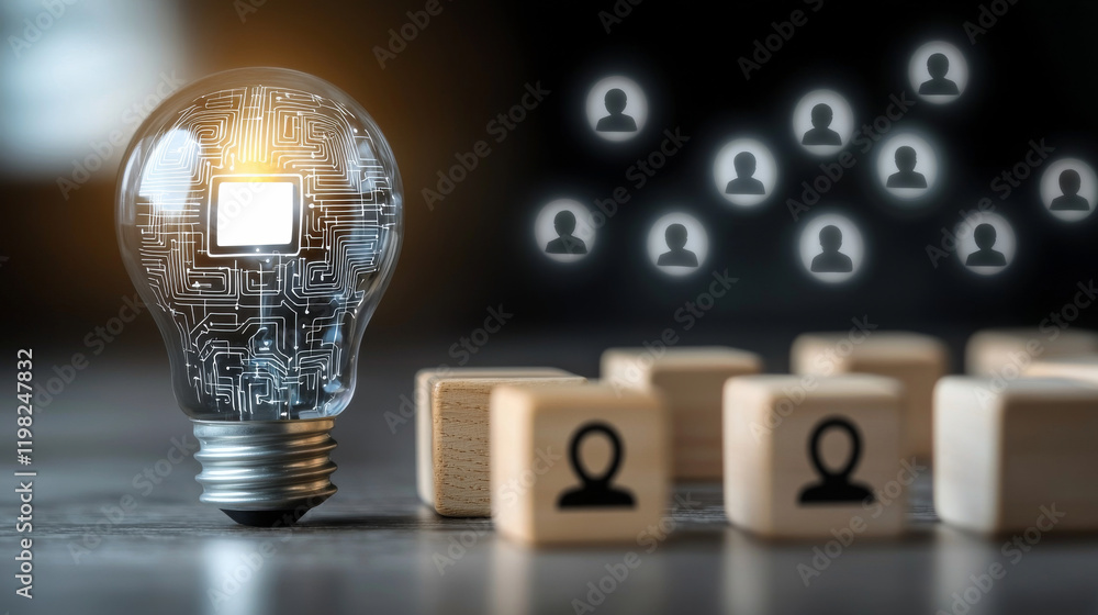 Poster glowing holographic lightbulb with intricate ai circuit design illuminating abstract digital concept