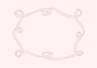 Vector illustration of ribbons in linear sketch style. Template for holiday greeting card. Frame with cute feminine bows. Coquette core aesthetic