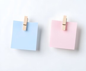 Two blank pastel notes with wooden clips