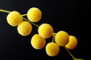 Vibrant Cluster of Yellow Billy Button Flowers With Black Background in Natural Light : Generative AI