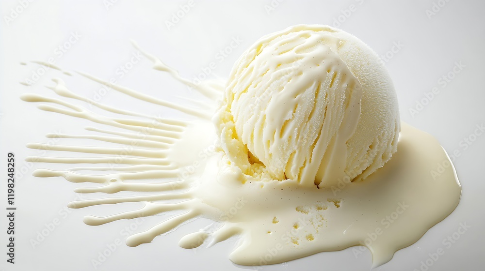 Poster artistic presentation of melting vanilla ice cream showing texture and creamy richness : generative 