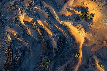 Aerial view desert sand dunes in Gran Canaria during sunset