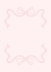 Vector illustration of ribbons in linear sketch style. Template for holiday greeting card. Frame with cute feminine bows. Coquette core aesthetic