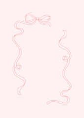 Frame of coquette pretty charming pink bow and ribbons. Hand drawn trendy ribbons border. Vintage bowknots frame for greeting cards, wedding, invitations, social media