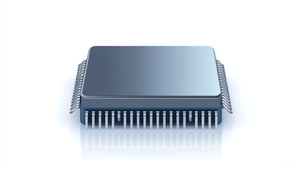 sleek 3D processor chip in monochrome tones, showcasing modern technology and design. This highlights intricate details and structure of chip