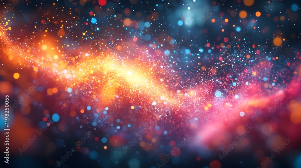 Poster a vibrant abstract image depicting a cosmic nebula. glowing particles and swirling colors create a s
