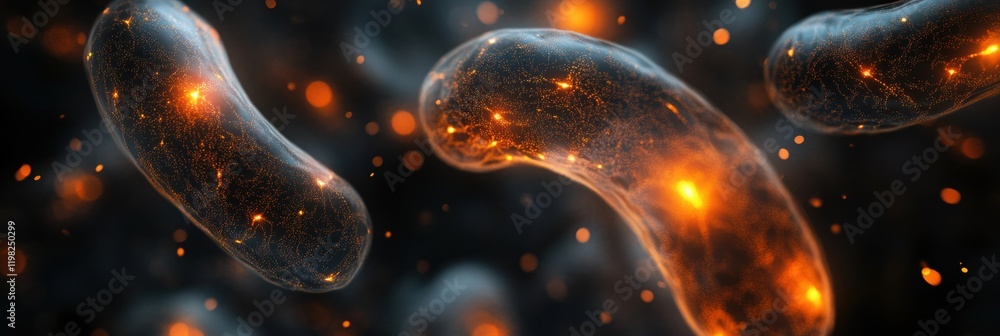 Aufkleber Exploring the intricate details of glowing microbes in an imaginative 3D render. Generative AI