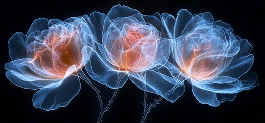 Obraz premium Ethereal roses glow, dark background. Design, art