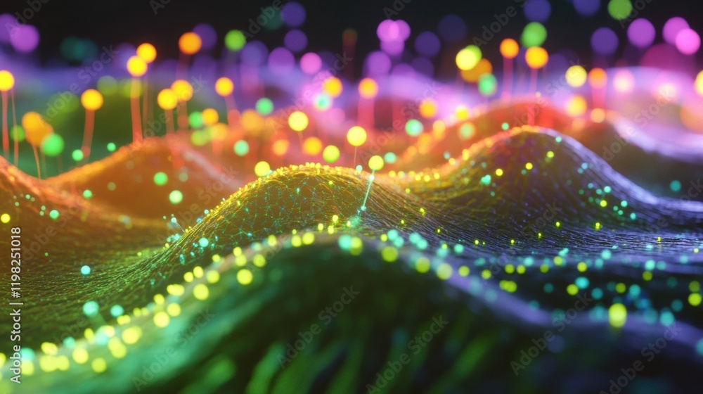 Poster close up view of molecular interactions between microbes showcasing vibrant colors and complex patte