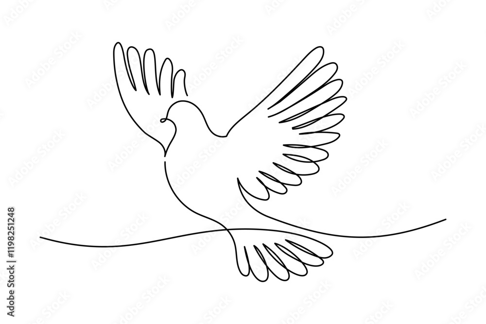 Leinwandbilder white dove in one continuous line drawing. bird symbol of peace and freedom in simple linear style. 