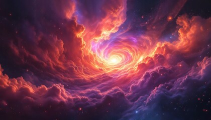 Abstract cosmic rays radiating from galactic core with swirling vibrant gases