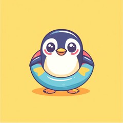 Obraz premium Penguin in a ring, on a yellow background. Possible use greeting card or poster