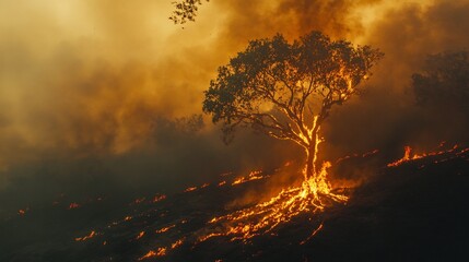 Destruction of forests and the impact of global warming on nature Concept