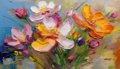Vivid Oil Painting of Spring Blossoms on Canvas A Vibrant Ode to Natures Blooming Delight in a Timeless Masterpiece