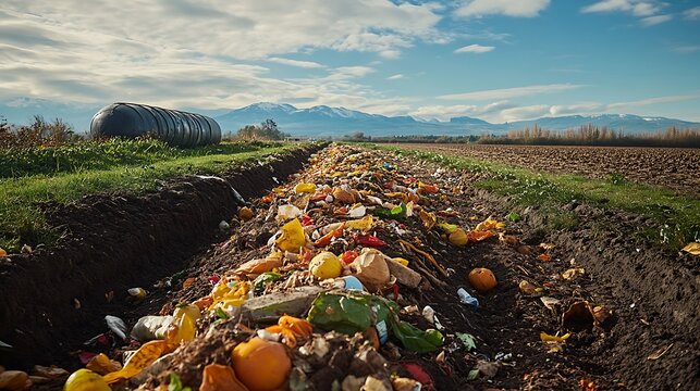 Composting Windrows of Organic Waste for Fertilizer Production, sustainable agriculture concept