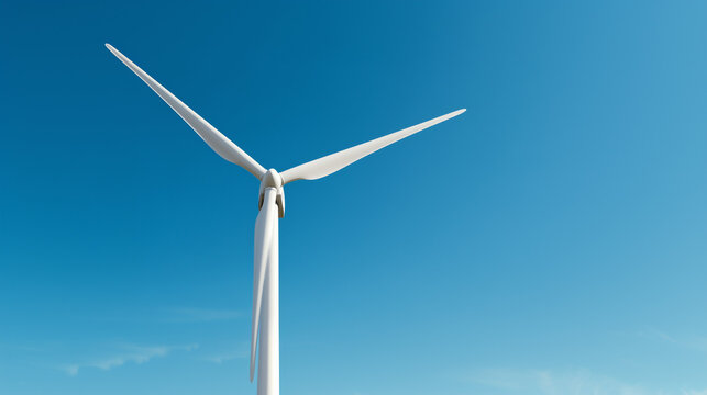Modern wind turbine spinning against a clear blue sky showcasing renewable energy and sustainability in a clean environment