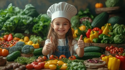 Adorable Little Chef with Fresh Vegetables