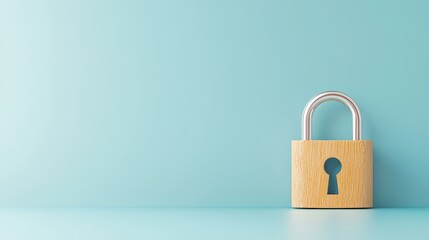 Fototapeta premium Wooden Padlock on Turquoise Background