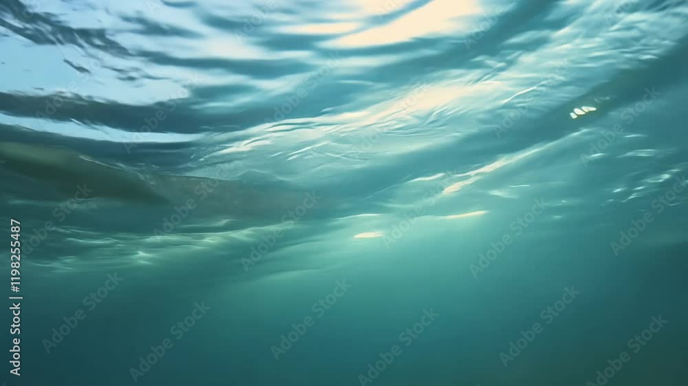 Poster ambient light, slow zoom in video of abstract and calming underwater sunlight filters through the su