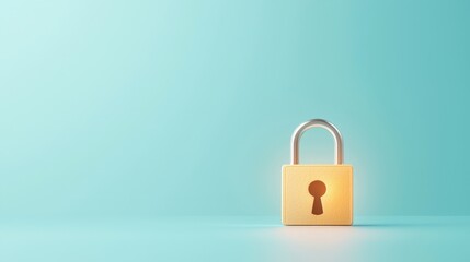 Fototapeta premium Golden Padlock on Light Blue Background