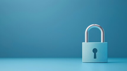 Blue padlock on a blue background for security concepts