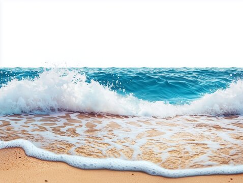 Sea waves on the beach isolated on transparent white background clipping path