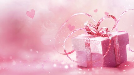 Pink gift background with love elements, enhanced with generative AI for a modern touch