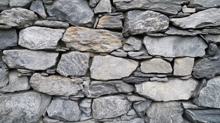 Close-up of a rustic grey stone wall texture.