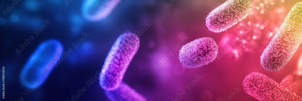 Leinwandbilder Abstract view of antibiotics interacting with bacteria under a microscope in a colorful, scientific atmosphere. Generative AI