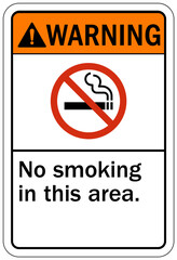 No smoking warning sign no smoking in this area