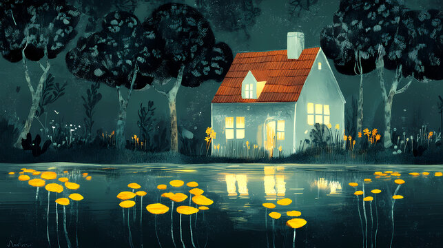 Hypotheek en huis onder water. Goldenbark. Illustration
