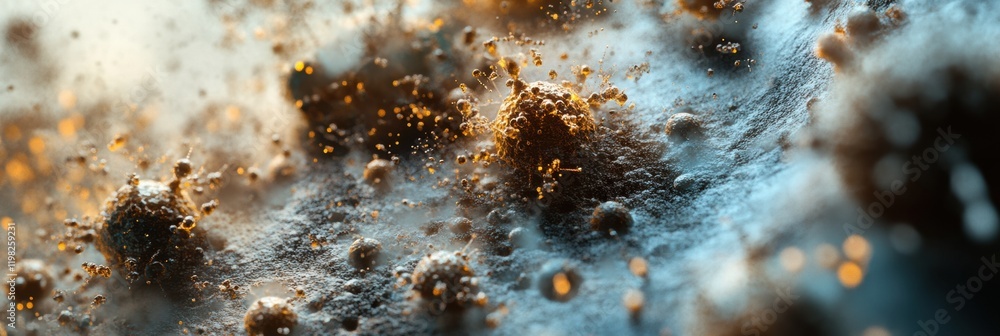Poster exploration of colorful 3d render showcasing intricate microbes and cellular structures in extreme c