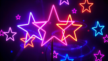 A radiant neon star emits pulsating beams of light, illuminating a sleek, high-tech backdrop with a vibrant and immersive futuristic glow