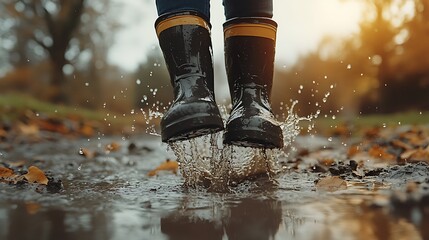 Jumping in puddles outdoor park lifestyle photography autumn vibes