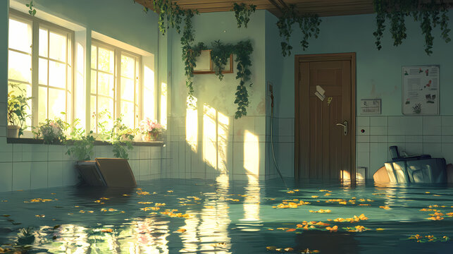 Rest schuld op woning onder water. Goldenbark. Illustration