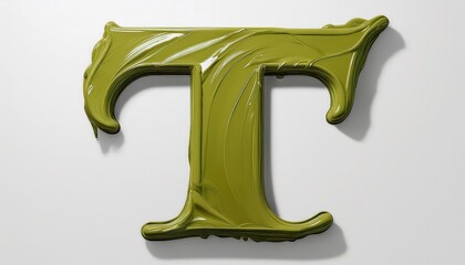 Vibrant Olive Green Letter T Against White Backdrop with Soft Shadows, Illustrating Artistic...