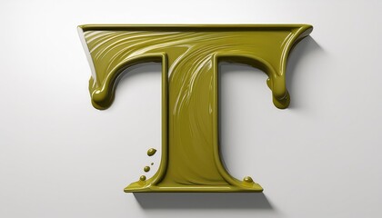 Striking Olive Green Letter T on White Background with Subtle Shadows, Showcasing Soft Hues and Artistic Craftsmanship
