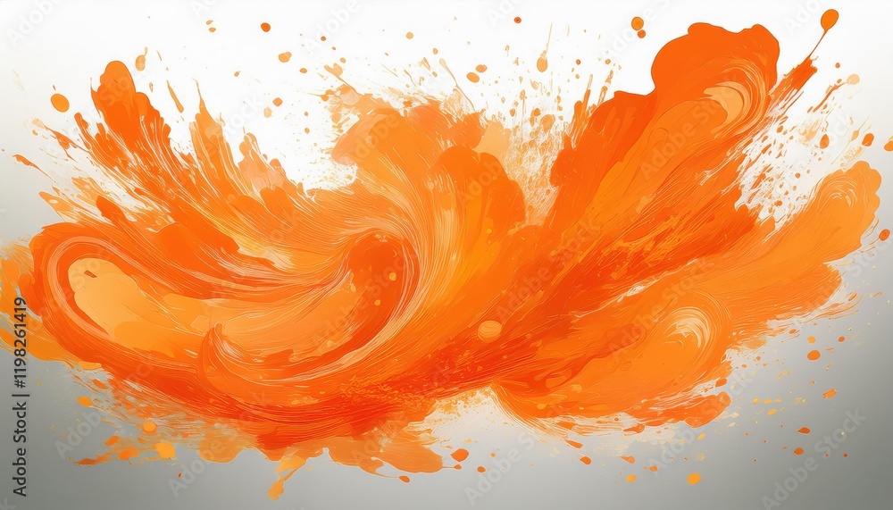 Poster vibrant, expressive orange splashes in an abstract dreamscape, created with a dynamic brushstroke te