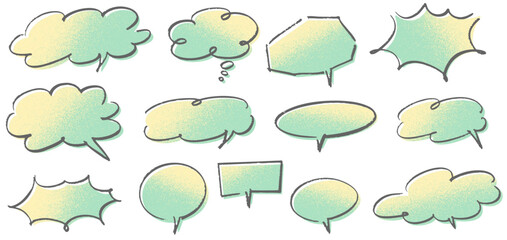 ラフな手描きの吹き出しセット。グリーン。