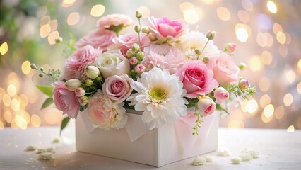 Long Exposure: Delicate Pink & White Flower Bouquet in White Box
