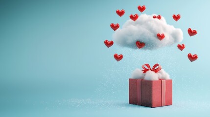 Promotion platform with hearts falling from the cloud to a gift box, perfect for Valentines Day or anniversary seasons